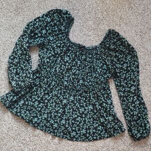Torrid Black and Teal Green Floral Peplum Blouse